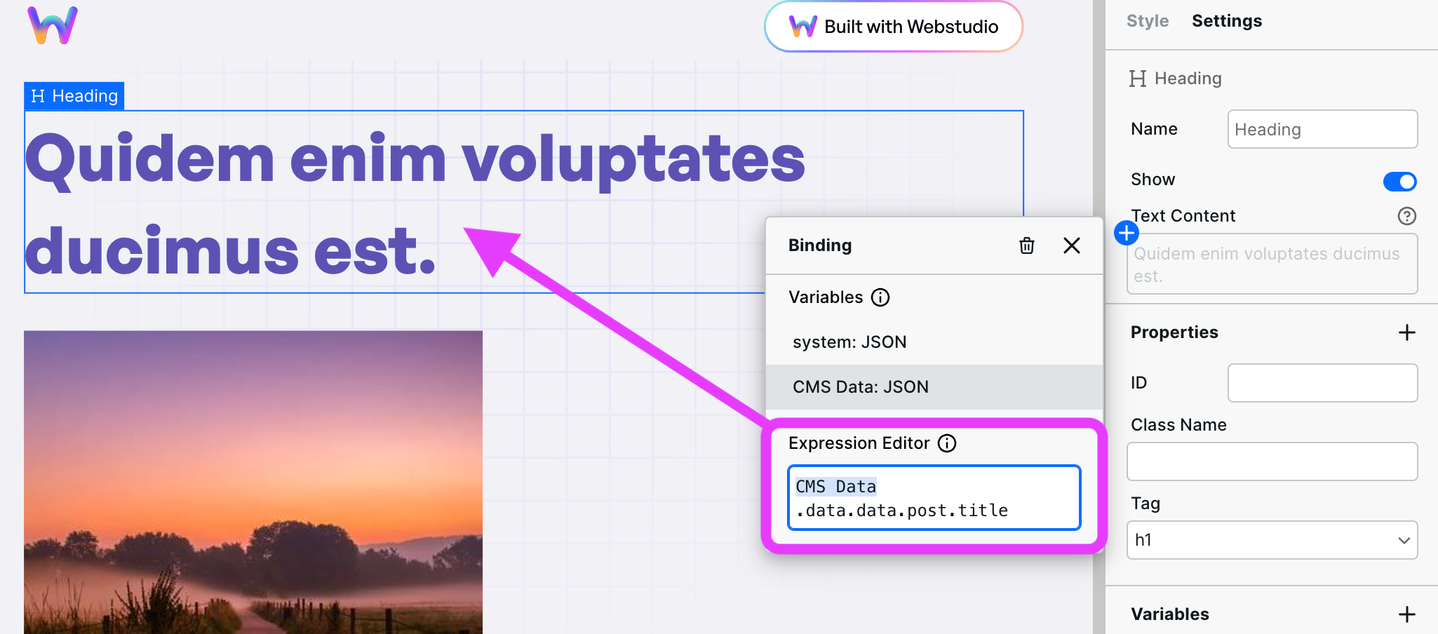 Headless WordPress data bound to the heading component