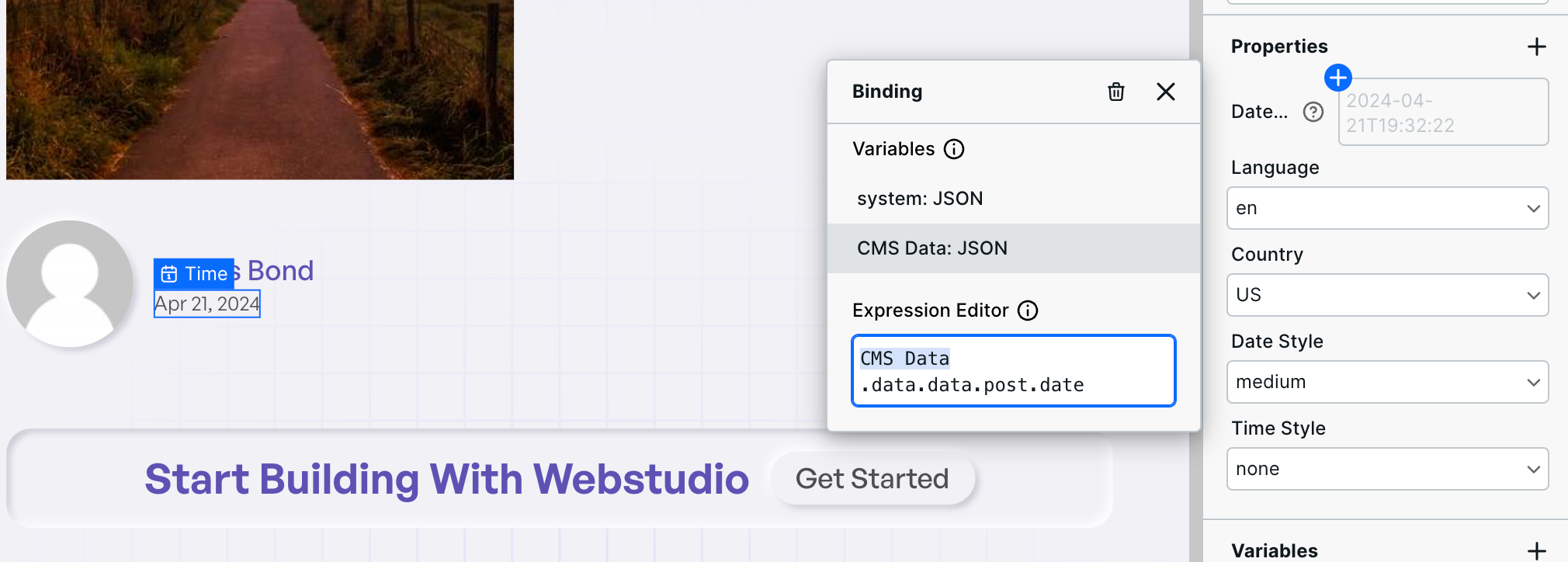 Formatted published date using Webstudio time component