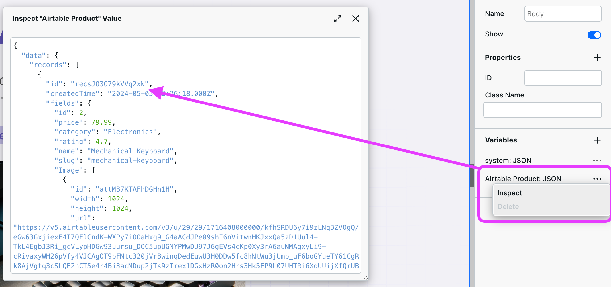 Response from Airtable API call