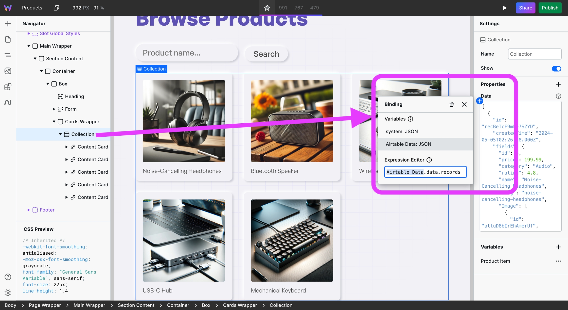 Airtable records attached to Collection