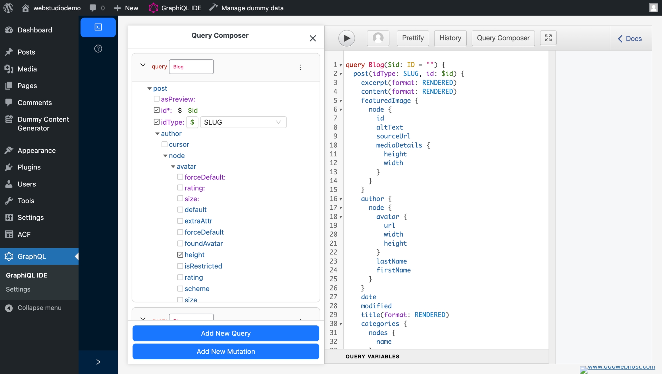 GraphQL query composer in WordPress