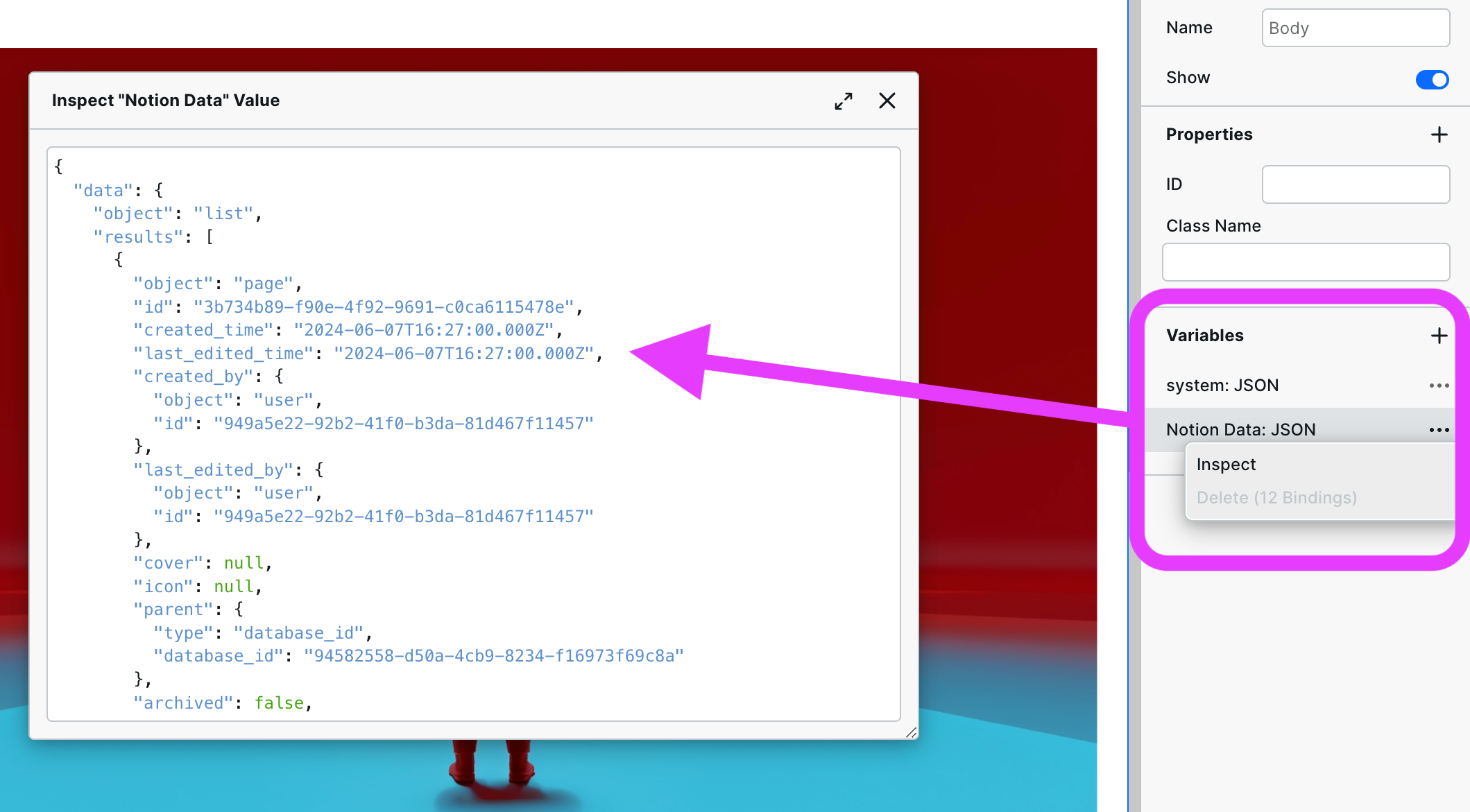 Response from Notion API call