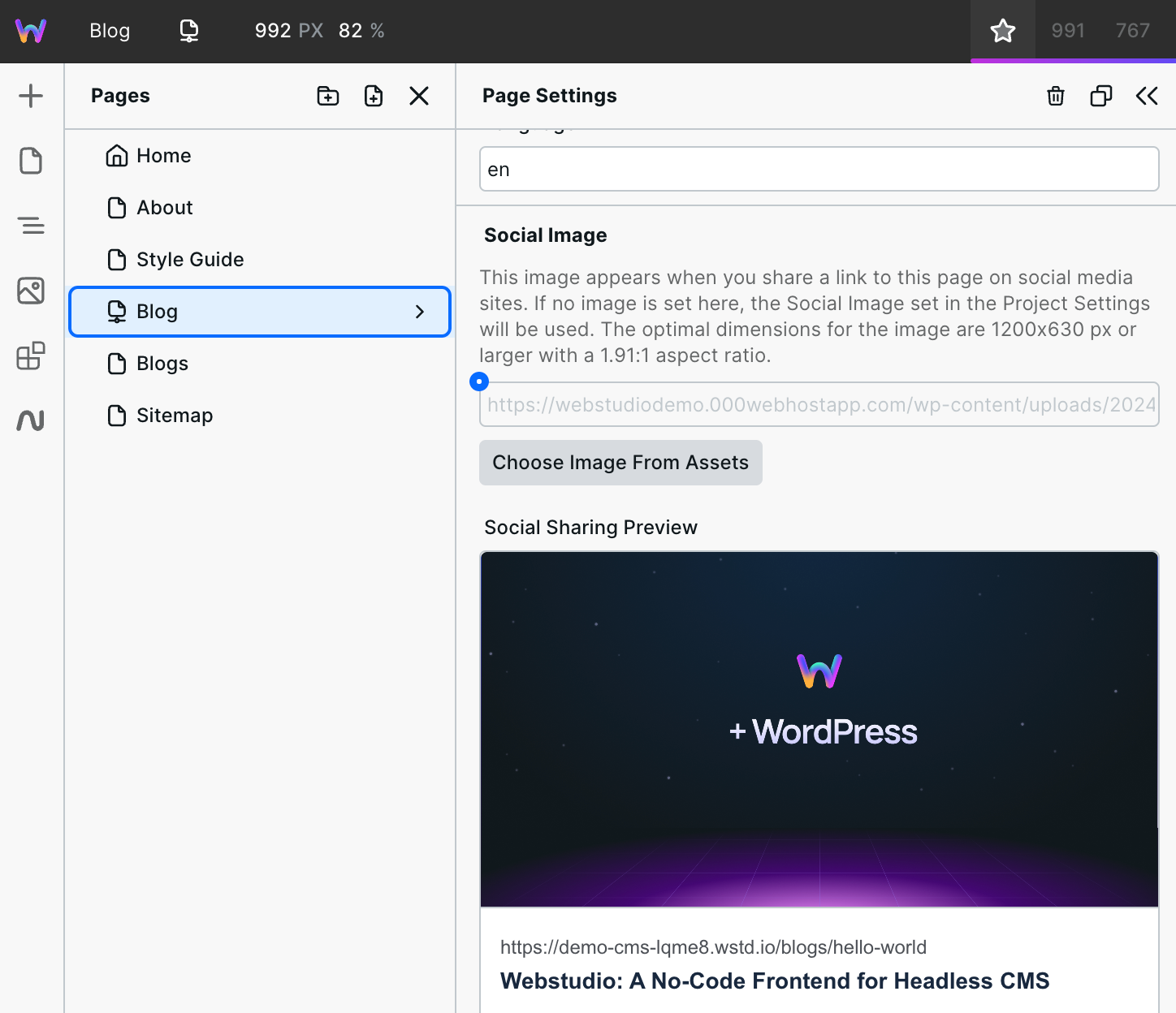 Headless WordPress data bound to Webstudio page settings
