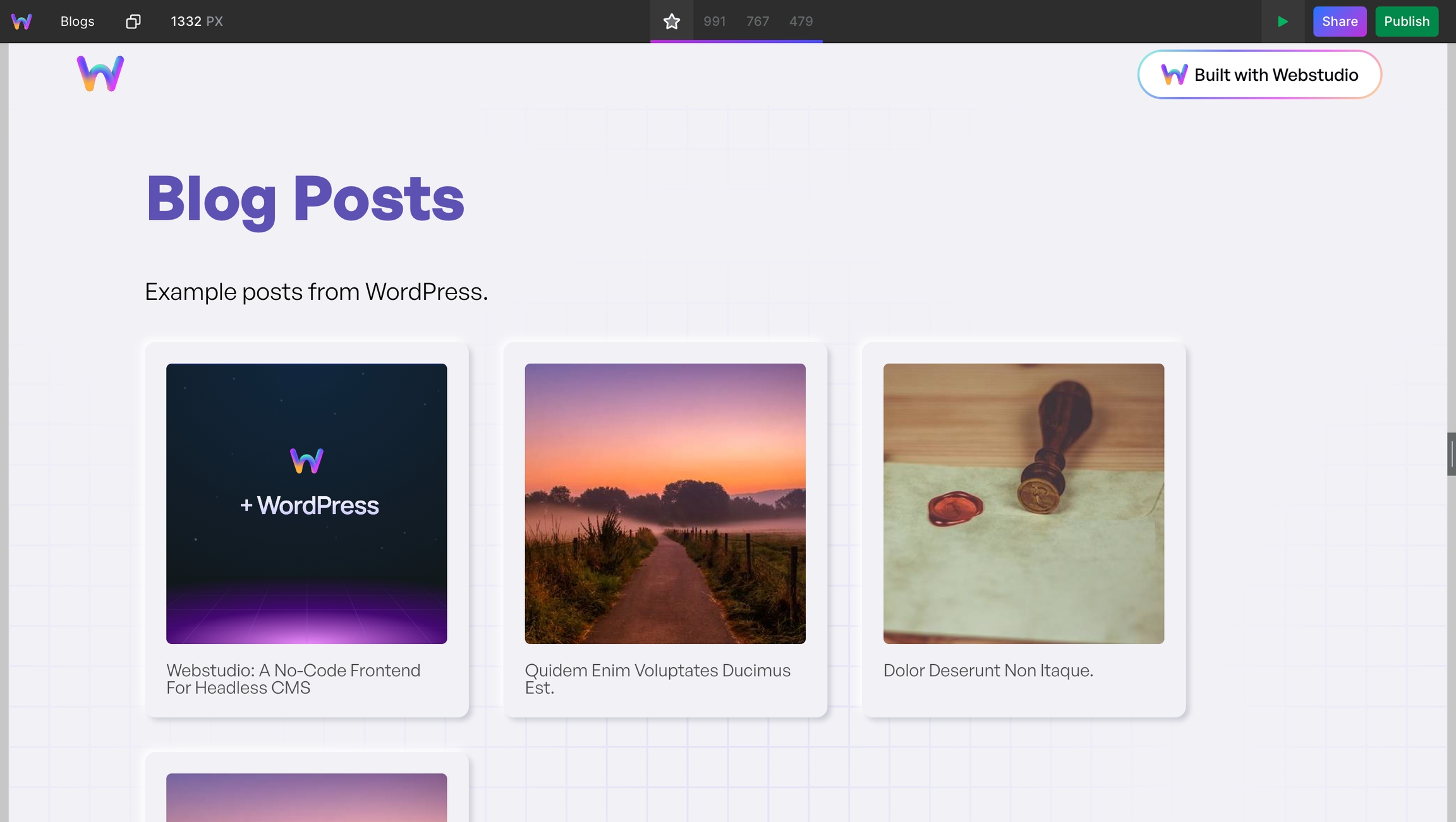 Posts showing from Headless WordPress on Webstudio